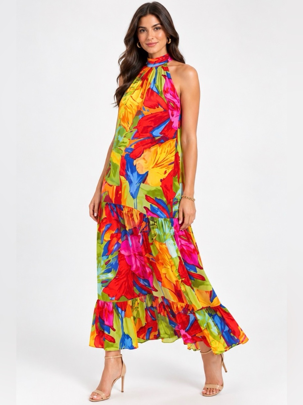 NWT MSK Floral Halter Maxi Dress